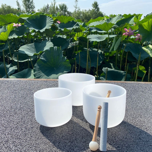 Set of 3 Quartz Crystal Singing Bowls